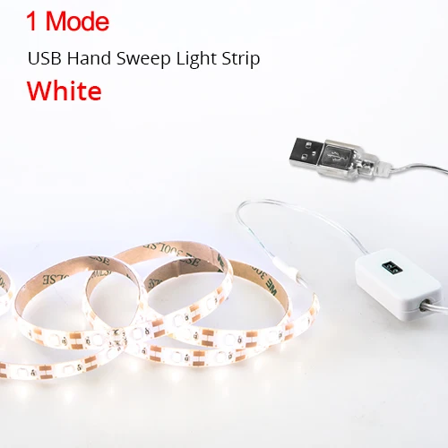 1 м, 2 м, 3 м, 4 м, 5 м светодиодный светильник под шкаф с датчиком движения руки, 5 В, USB, с регулируемой яркостью, кухонная прикроватная лампа, ТВ, Настольная подсветка - Цвет: 1 Mode White