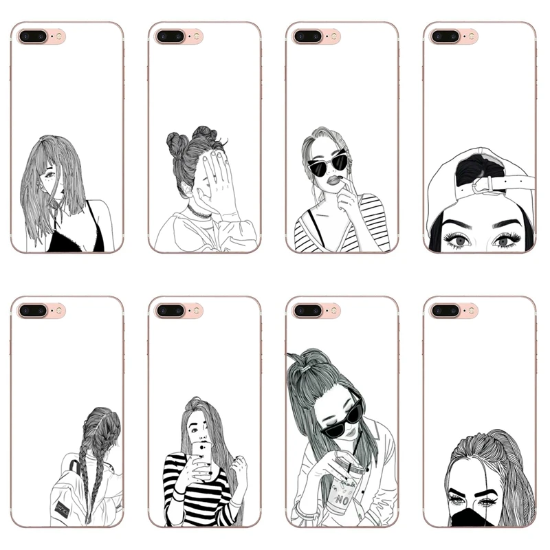 Рисунок черно-белой линии девушка для huawei mate 30 20 10 9 lite Y9 Y7 Y6 prime pro 2018 2019 nova 2 3i мягкий