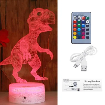 

3D Illusion Lamp 16 Colors with Timer Remote Control and Smart Touch T Rex Toy Nightlight Dinosaur Toys Night Light for Kids