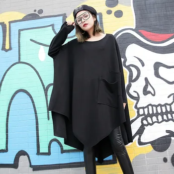 

Black Loose Irregular Winter Basic Dress Women Ribbed Corduroy O-neck Long Sleeve Pocket Autumn Spring Irregular Long Vestidos