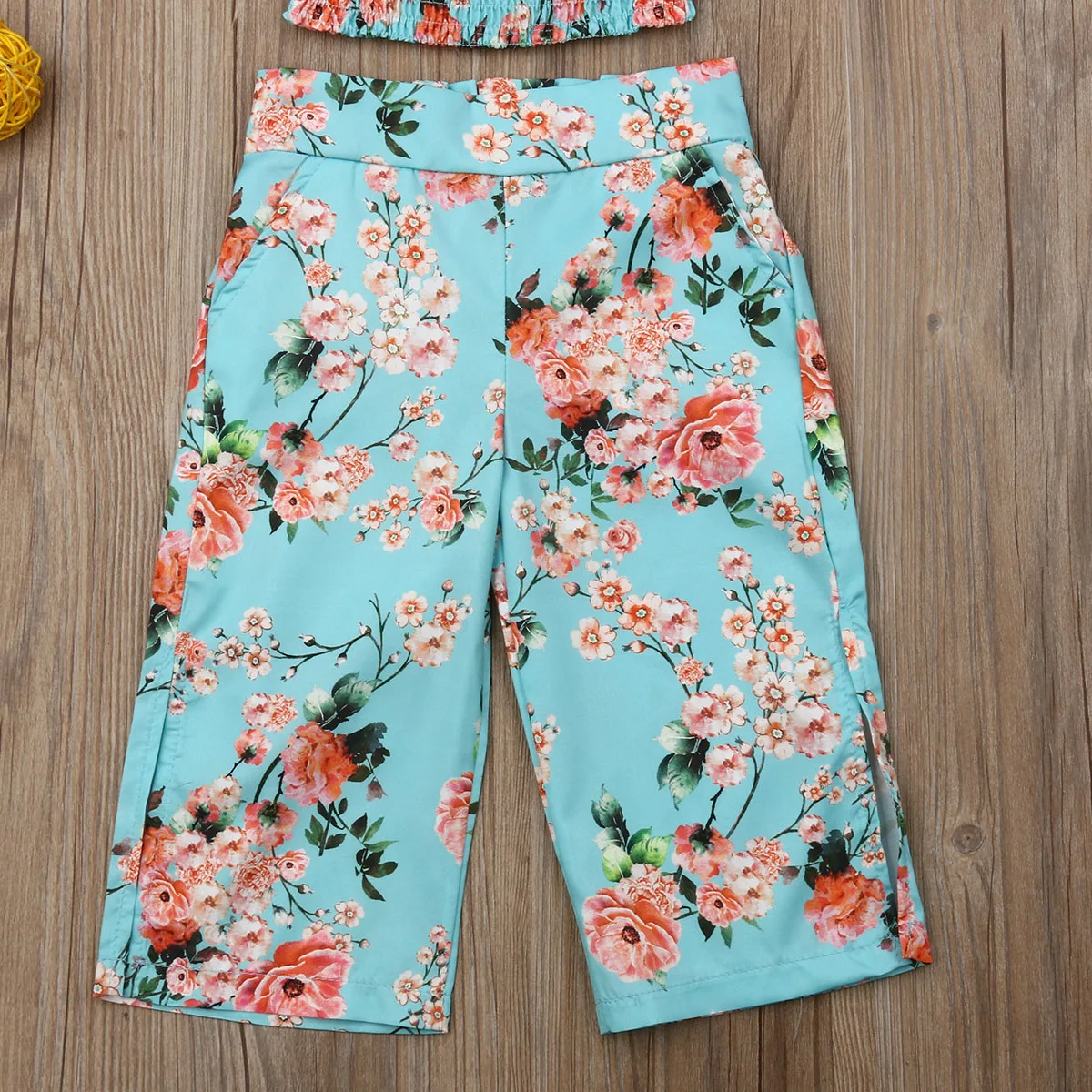 1-6 Years Toddler Kids Baby Girls Clothes Set Floral Off Shoulder Crop Tops Long Slit Wide Leg Pants Casual Outfits 2pcs Sets kids clothing set girls clothing set boys clothing set kids sweatshirt set