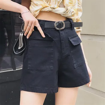 

Women Summer Casual Shorts High Waist Pockets Belt Cool Shorts Feminino 2020 High Streetwear Short Ropa Mujer