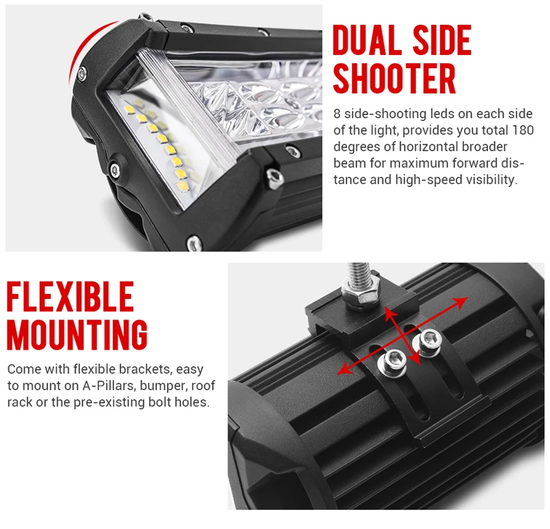 MICTUNING 5 дюймов Dual Side Shooter Pods грузовики внедорожный точечный наводнение комбо передний гриль вспомогательные лампы Автомобильный светодиодный светильник