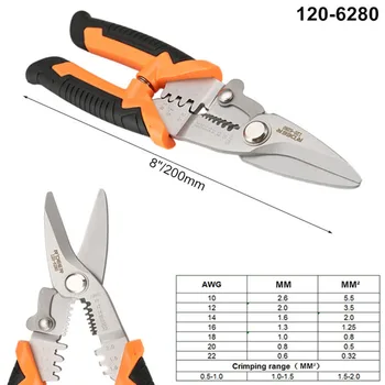 

7inch Crimping Pliers Stripping Scissors Shears Cable Cutter Electrician Tool Crimping Wire Stripper Multi-functional Peeling To