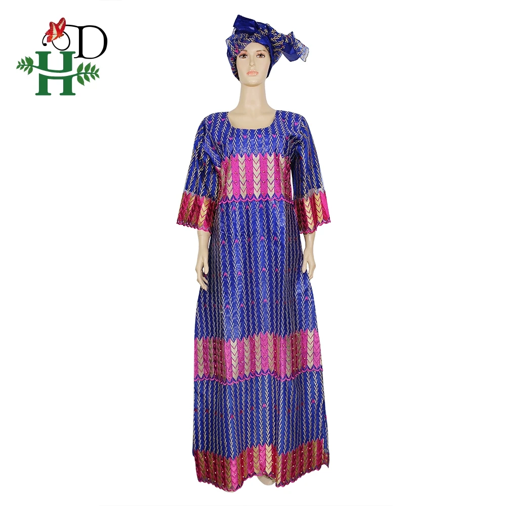 H&D beaded ankara dresses for women dashiki bazin riche maxi dress lace dresses with head wrap robe africaine femme grand taille