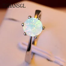 Милый 925 пробы, заполненный серебром, Круглый Белый/Синий огненный опал, кольца для женщин, свадебное модное ювелирный камень, кольцо