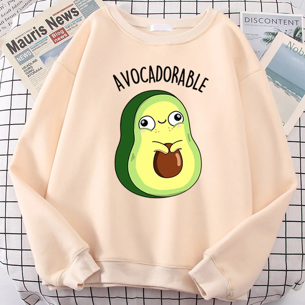 

Womans Sweatshirts Cute Smirk Avocadorable Printing Sweatshirt Females Casual Oversized Clothes Winter Kawaii Fruit Lady Moletom