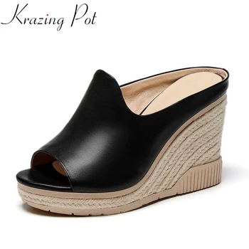 

Krazing pot 2020 summer classic colors super high heels straw wedges outside slipper peep toe beauty lady casual shoes women L65