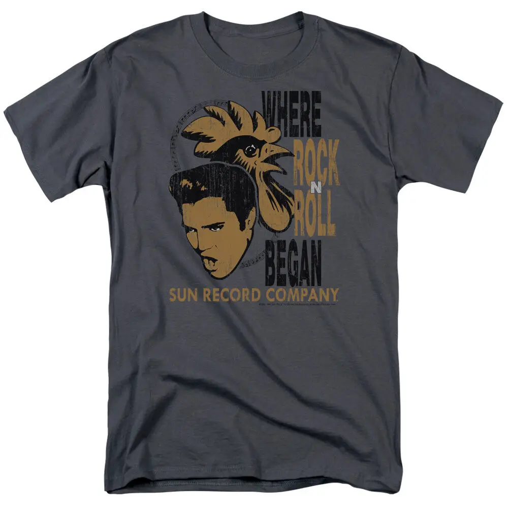 Sun Records Элвиса и петуха Лицензированная взрослая футболка все размеры хлопок оптовая продажа с круглым