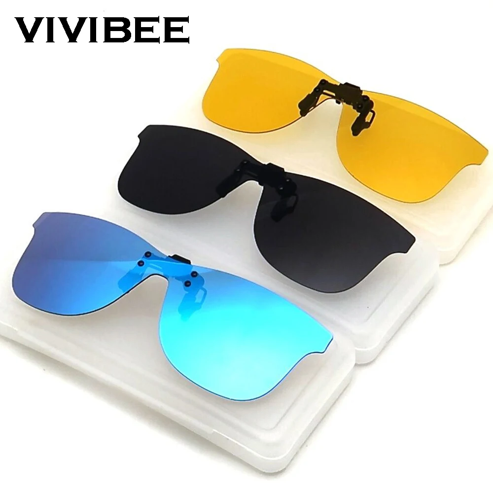 VIVIBEE miroir carré hommes pince sur lunettes de conduite de nuit polarisées jaune UV400 femmes lunettes de soleil pinces de pêche pour_voghion.com