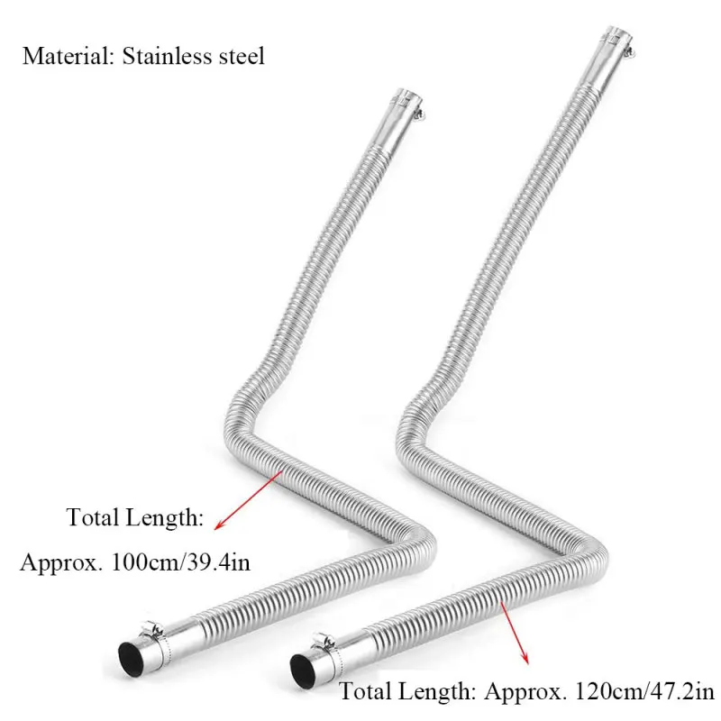 100 120cm Stainless steel Car Air Heater Exhaust Pipe Diesel Gas Vent Hose for Vehicles Air Diesel Heater Car Heaters Accessorie