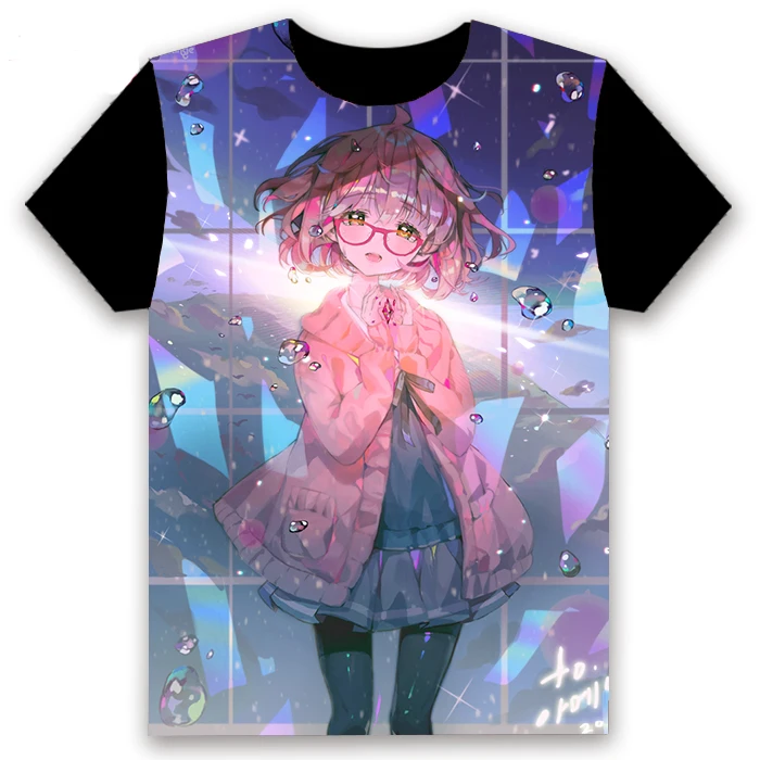 Мужская футболка аниме Kyoukai no Kanata Косплей-костюм Kuriyama Mirai короткий рукав унисекс черная футболка Летняя Повседневная мода Harajuku топы