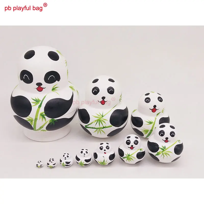 

PB игривая сумка, 10-слойные русские куклы панды, деревянный игрушечный набор, ремесла, изысканные и интересные высококачественные подарки друзьям HG57
