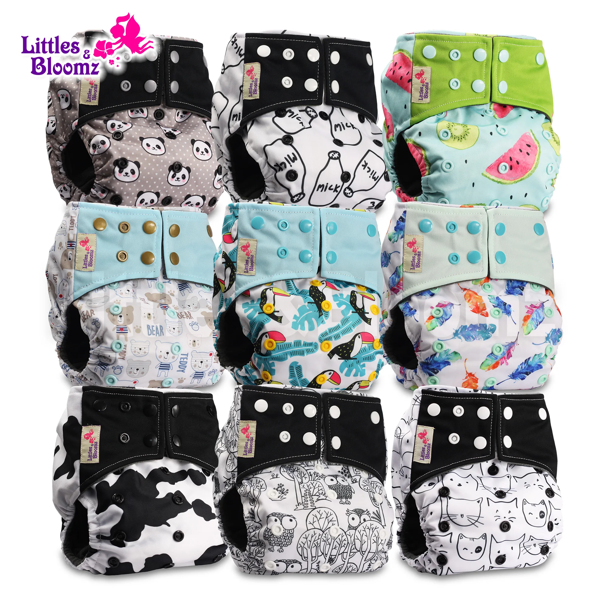 9pcs/set BAMBOO CHARCOAL Washable Real Cloth Pocket Nappy 9 nappies/diapers 0 insert one set