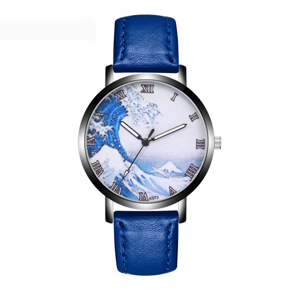 

2019 Golden Code Men's Watch Waves Dial Leather Fashion Quartz Simple Dress Student Men's Watch Reloj De Moda De Los Hombres