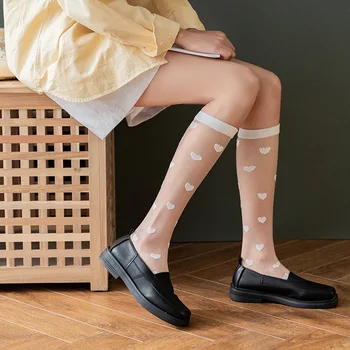 

Trendy Sexy Stockings heart Transparent Crystal Silk Thin Summer Nylon Stockings Female Ladies Over Knee Socks for Women