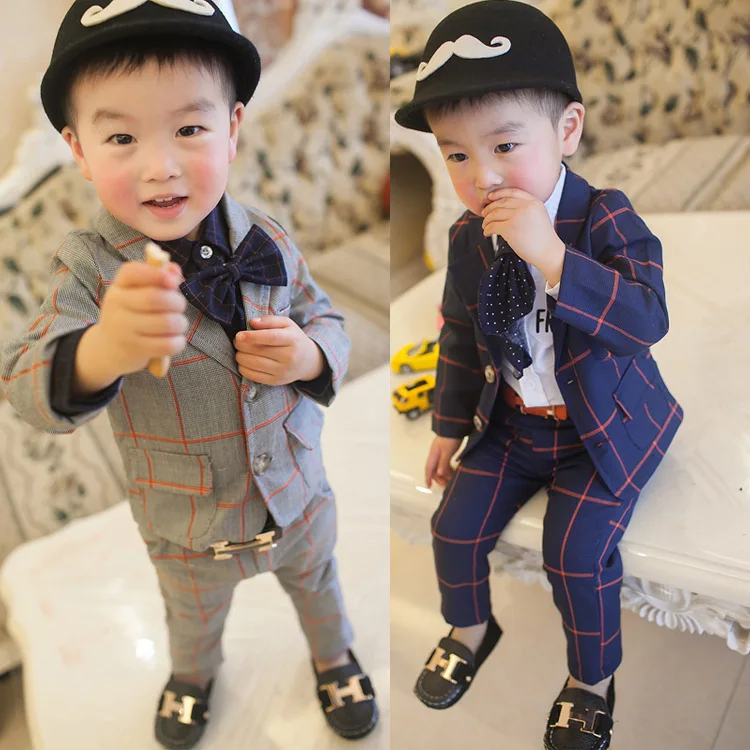 

Childrenswear 2020 Spring Clothing South Korea-Style BOY'S Baby Plaid Small Suit Set Small CHILDREN'S Childrenswear out Clothes