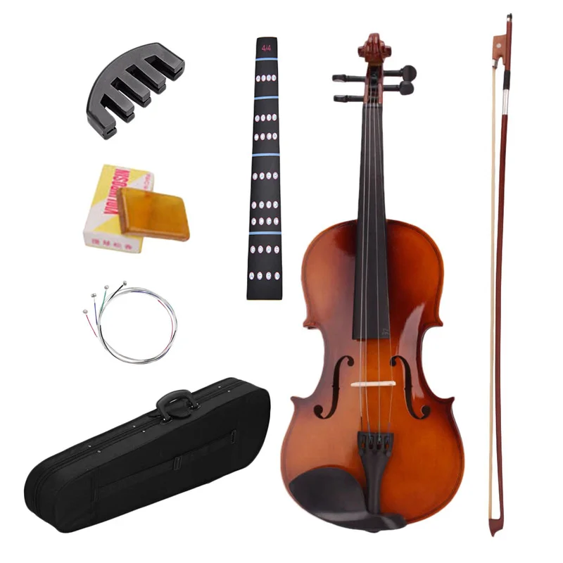 

4/4 Full Size Natural Acoustic Violin Fiddle with Case Bow Rosin Mute Stickers Strings