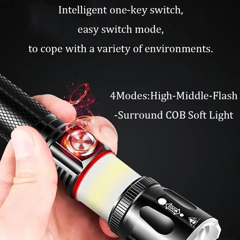 XANES M9 T6+ COB Zoomable 4 режима USB Перезаряжаемый светодиодный фонарик наружный водонепроницаемый 18650 фонарик с хвостом на магнитной присоске
