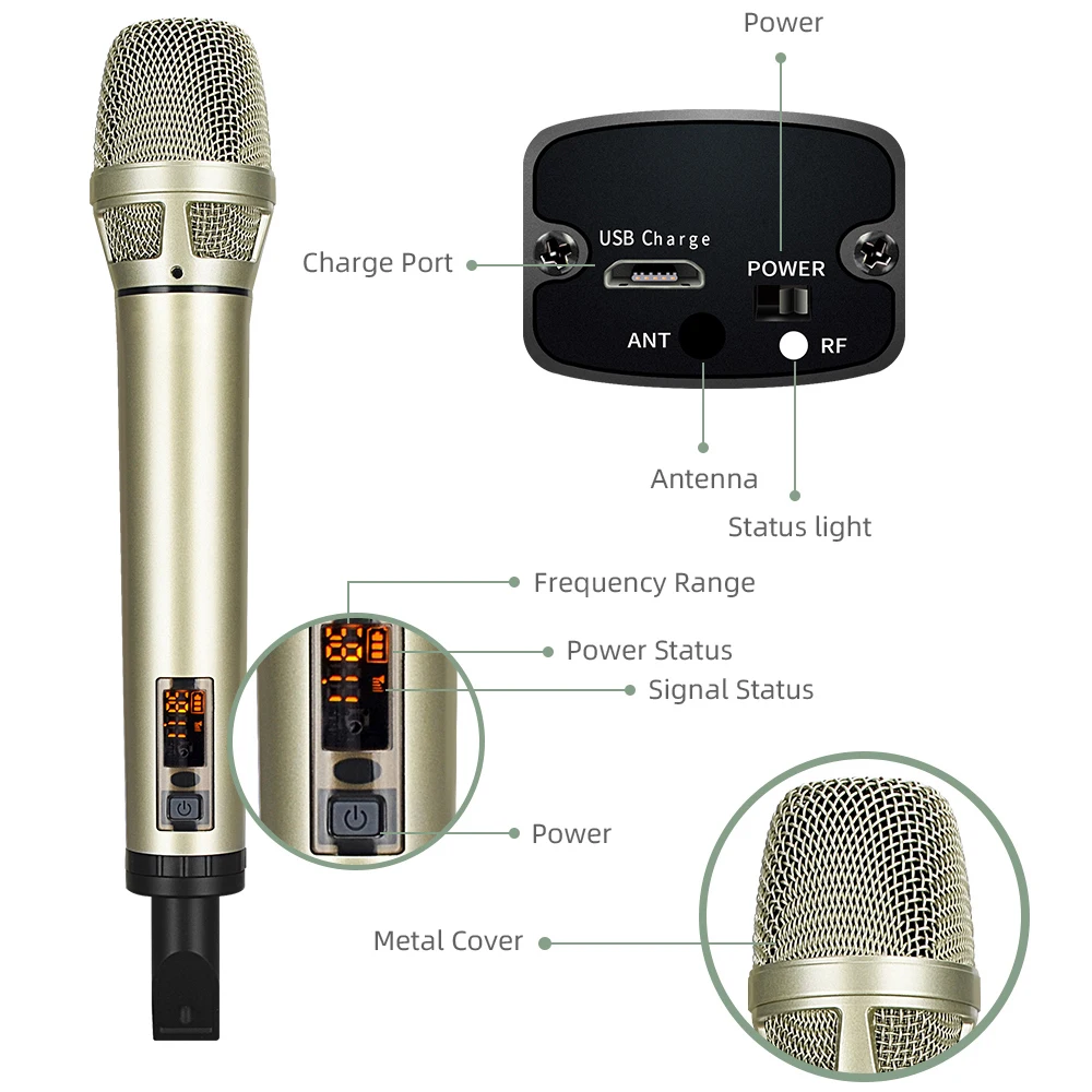 FWM102 Wireless Microphone Handheld Karaoke Microphone UHF adjustable Frequency Wireless Microphone