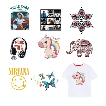 

Iron On Transfer Patch Cute Unicorn Flower Smiley face Elephant Patches Hot Transfer Vinyl DIY Clothes Thermal Press Stickers F
