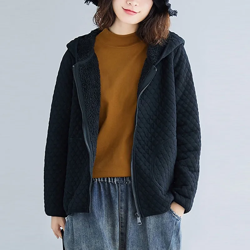 Women Black Casual Hooded Jackets New 2020 Autumn
