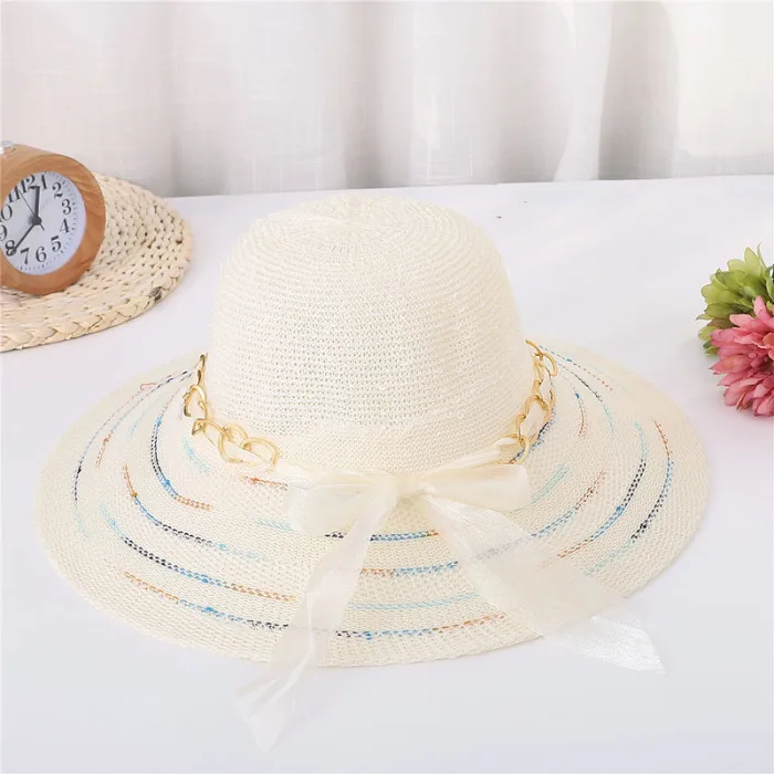Женская шляпа от солнца с цепочкой, украшенная бантом, с широкими полями, пляжная кепка для лета, для улицы SER88