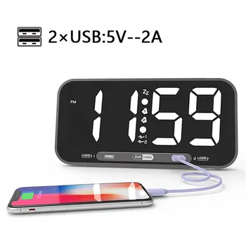 

Rose gold large screen LED alarm clock electronic wall clock double USB charging living room/bedroom desktop digital clock