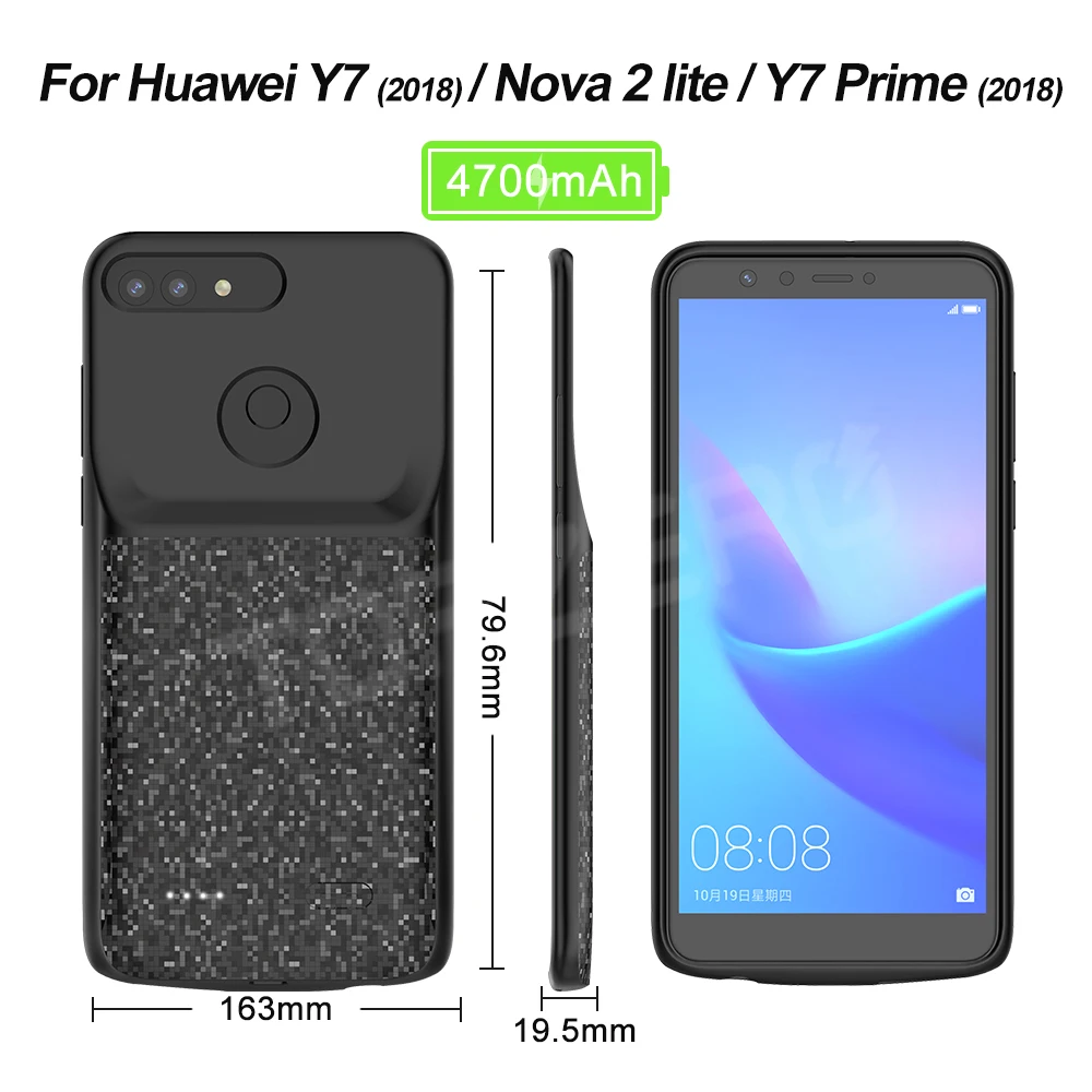 For Y7 Батарея чехол для huawei Honor 8x 9x 10lite 20pro Сверхлегкий Powerbank чехол для huawei Коврики 20pro Nova 3i 4e P20lite P30pro Y7 - Цвет: For Y7