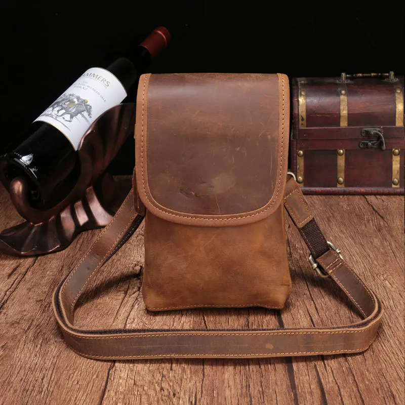 

Men Genuine Leather Belt Bag Male Zipper Crazy Horse Leather Messenger Bag High Quality Hip Bum Phone Pouch Bag Small Waist Bag