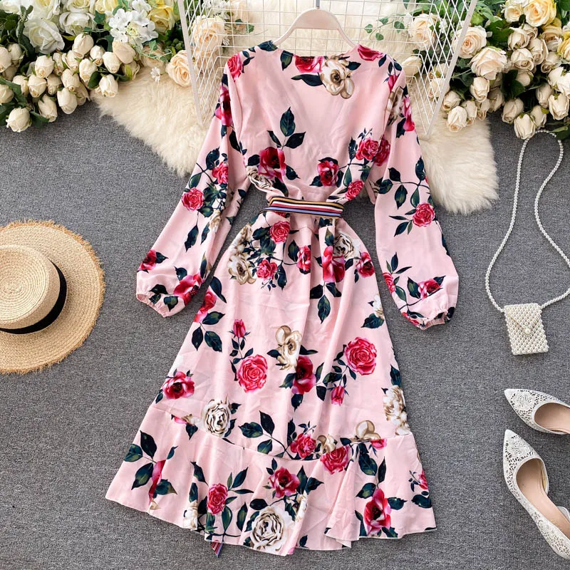 New Women Printed Dress Ladies Fashion Long