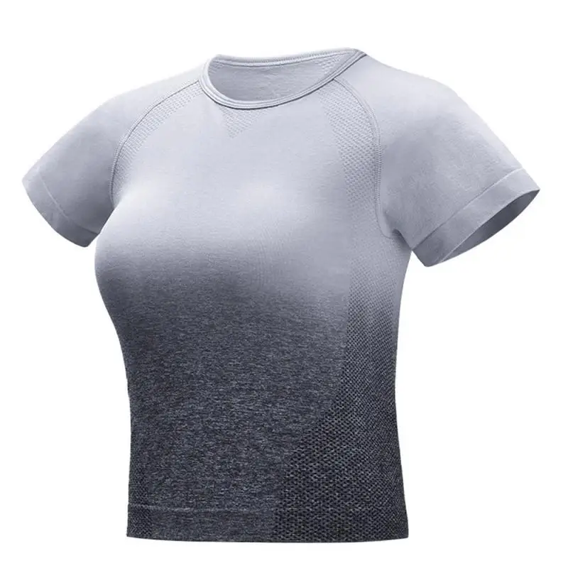 Бесшовный укороченный топ для йоги, женская футболка с коротким рукавом, летняя Розовая Одежда для спортзала, фитнеса, тренировок, бега, спорта, женские топы Для Йоги 7 - Цвет: Серый