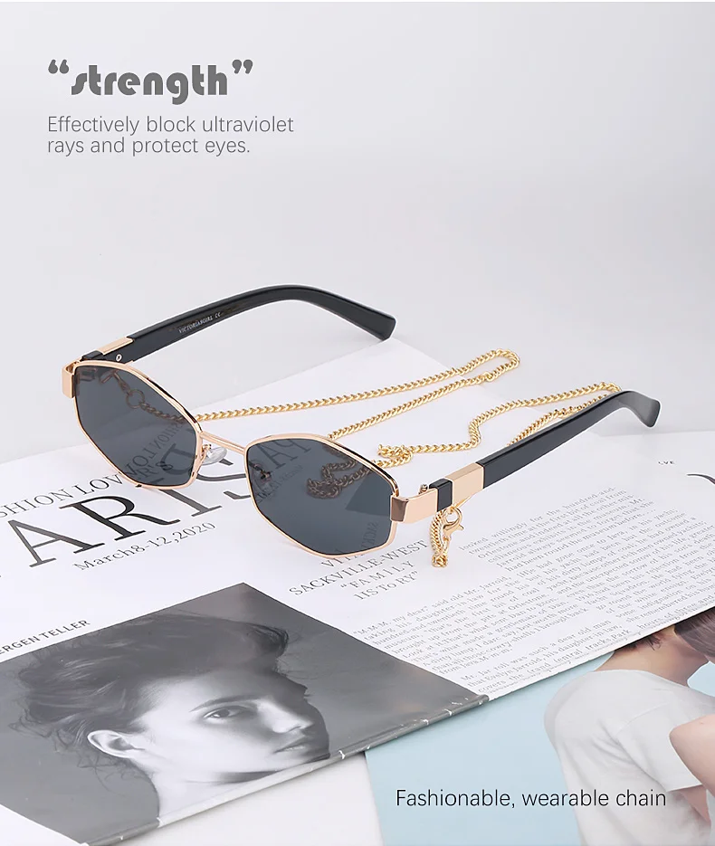 large sunglasses 2021 Trendy Vintage Hexagon With Chain Necklace Sunglasses Small Frame Sun Glasses Luxury Brand Designer Eyewear UV400 Lunettes rectangle sunglasses