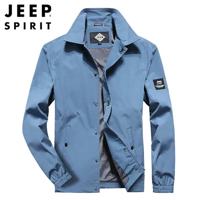 JEEP SPIRIT/Новая Осенняя куртка для мужчин; модная куртка-бомбер с отложным воротником; ветровка; тонкая куртка для мужчин; большие размеры; M-4XL куртка - Цвет: Небесно-голубой