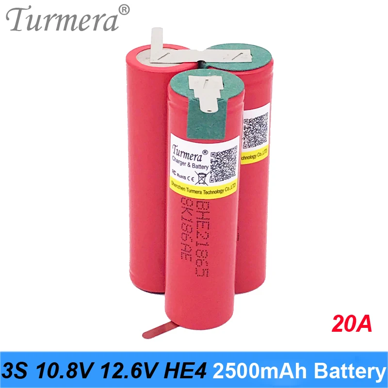 

3S 10.8V 12.6V Lithium Battery Pack 18650 HE2 2500mah 20A 35A Discharge Current for Screwdriver Battery and Shurik (customize)