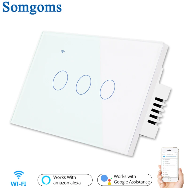 

3 Gang 1 2 Way US Standard Wifi Smart Lights Wall Touch Switch Tuya APP Voice Remote Control Wireless Lamp Smart Home Switch