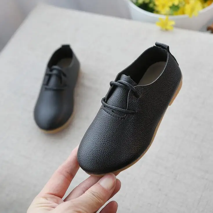 Classic Soft Girls Shoes Soft PU Leather Casual Flats For Toddlers Big Kids Lace-up Children Sneakers All-match