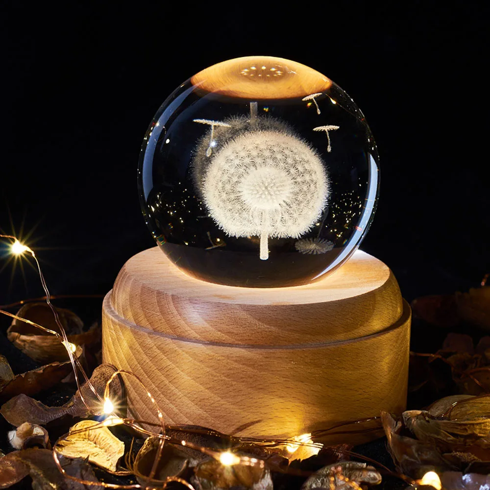 

Crystal Ball LED Lamp Christmas Table Bedroom Ball Night Light Decoration Wooden Novelty Warm Light Base Birthday Wedding Gift