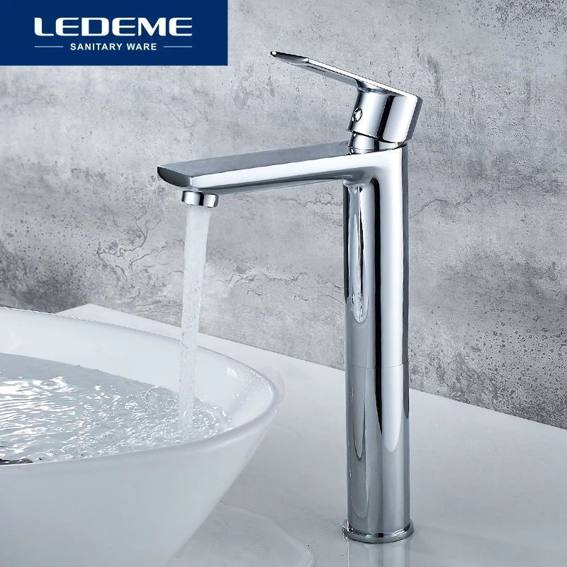 

LEDEME Chrome Basin Faucets Deck Mounted Bathroom Sink Mixer Hot Cold Water Swive Spout Tap One Hole Bath Faucet Tpas L1055-22