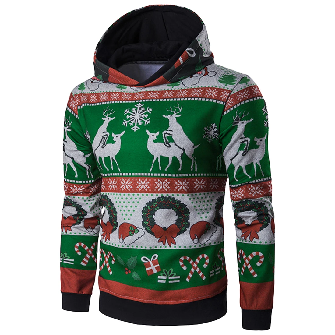 

Mens Hooded Christmas Sweatshirts Printed Reindeer Elk Snowflake Hoodie Casual Silm Fitted Pullovers For Male 2019 Winter Autumn
