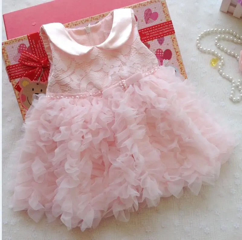 dress Платье для новорожденных девочек кружевное платье с розовыми бусинами для крещения и крещения, детское платье для принцессы на день рождения, карнавальный праздничный костюм - Цвет: dress
