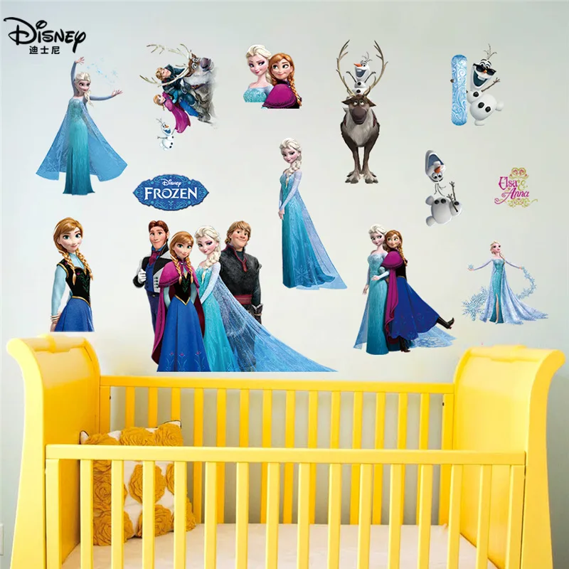 Детские наклейки с изображением принцессы из мультфильма «Холодное сердце», ПВХ, водонепроницаемые, самоклеющиеся, для детской комнаты, декоративные наклейки, Мультяшные наклейки на стену