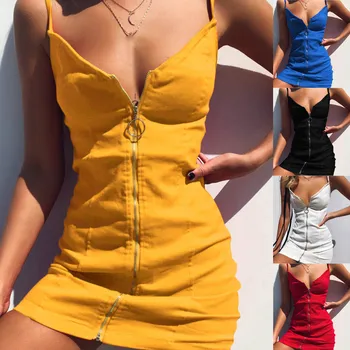 

2020 Summer Mini Dress Women Fashion Women's Sexy Retro Suspender Buttock Dress Casual Ladies Zipper Dresses Sexy Mini Dress
