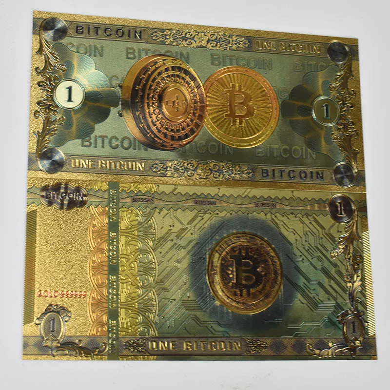 Цветная фольга золотого цвета один Биткоин пластиковые сувенирные банкноты BTC