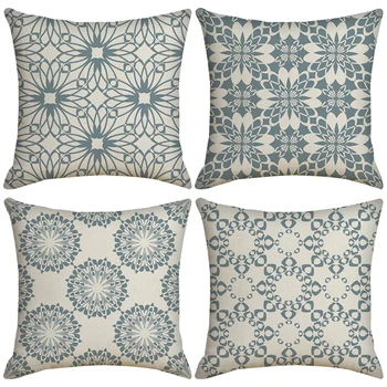 

Hot4Pcs/Set New Geometric Printed Pillow Case Cusion Cover Gray Waist Square Polyester Linen Pillowcase 45cm*45cmHot