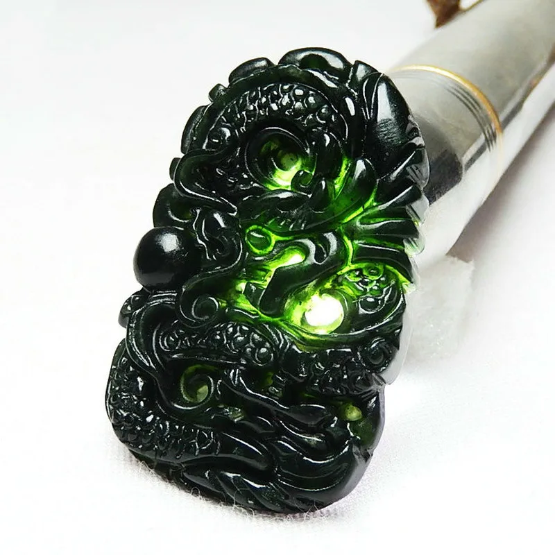 

Chinese Hand-Carved Dragon Natural Black Green Jade Pendant Necklace Charm Jewelry Accessories Amulet for Men Women Lucky Gifts
