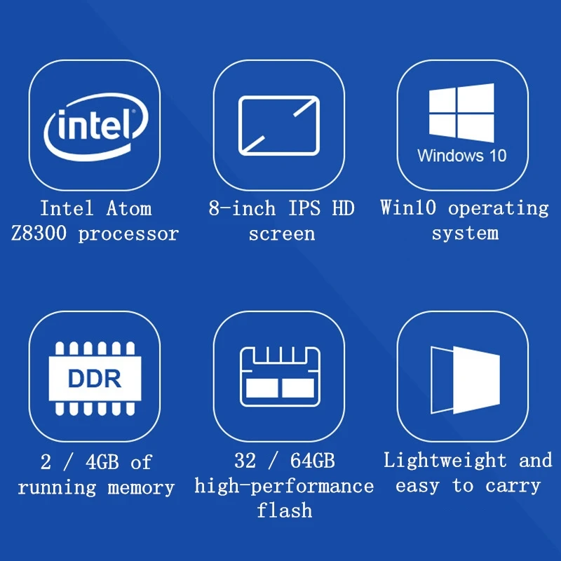  Windows Tablet PC 8 inch Windows 10 Tablets Atom Z8300 Quad Core CPU 4+64GB ROM 16:9 1280*800 IPS S