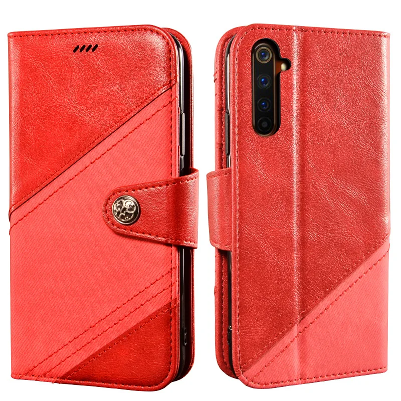 Кожаный чехол-книжка для OPPO Realme 6 Pro ударопрочный чехол-бампер на магнитной
