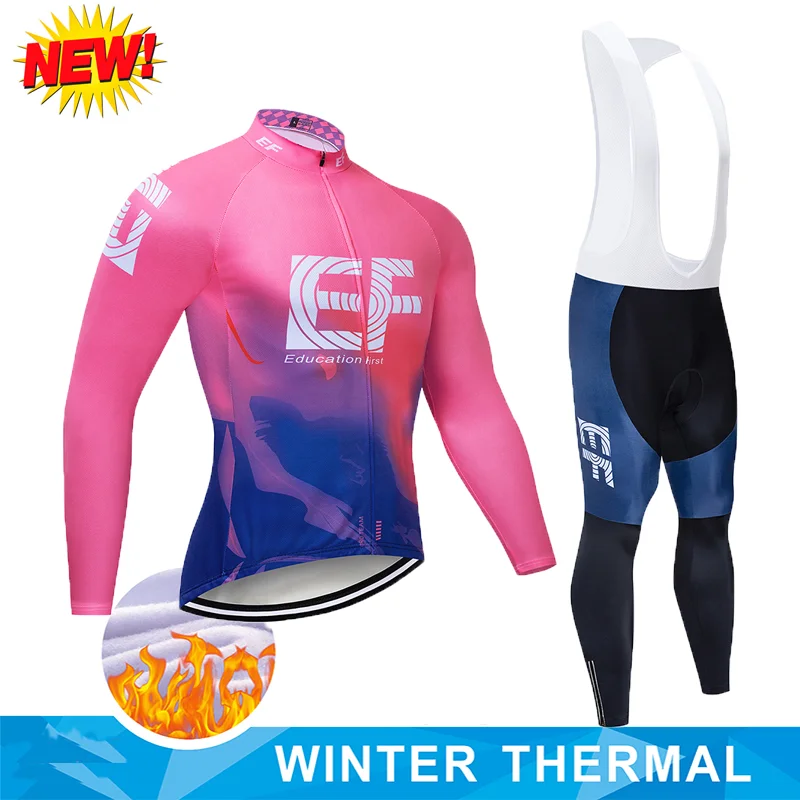 

2019 EF Winter Thermal Fleece Cycling Jerseys Set Maillot Ropa Ciclismo Invierno MTB Bicycle Clothing Bike Clothes Sportswear