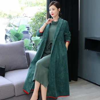 

HANZANGL Women's Winter Coat 2020 New Style Loose Large Size Literary Retro Knee-length Long-sleeved Corduroy Jacket